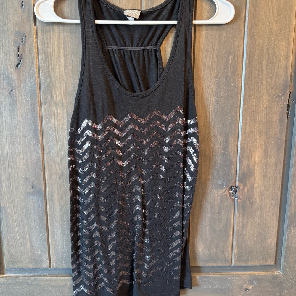 Black Tank Top with Silver Chevron Pattern